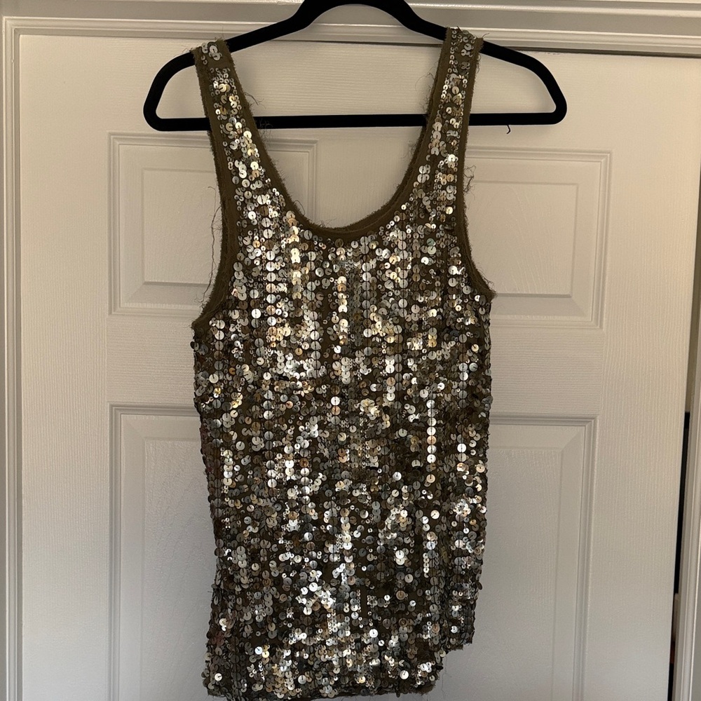 Olive Green Sequin Tank Top